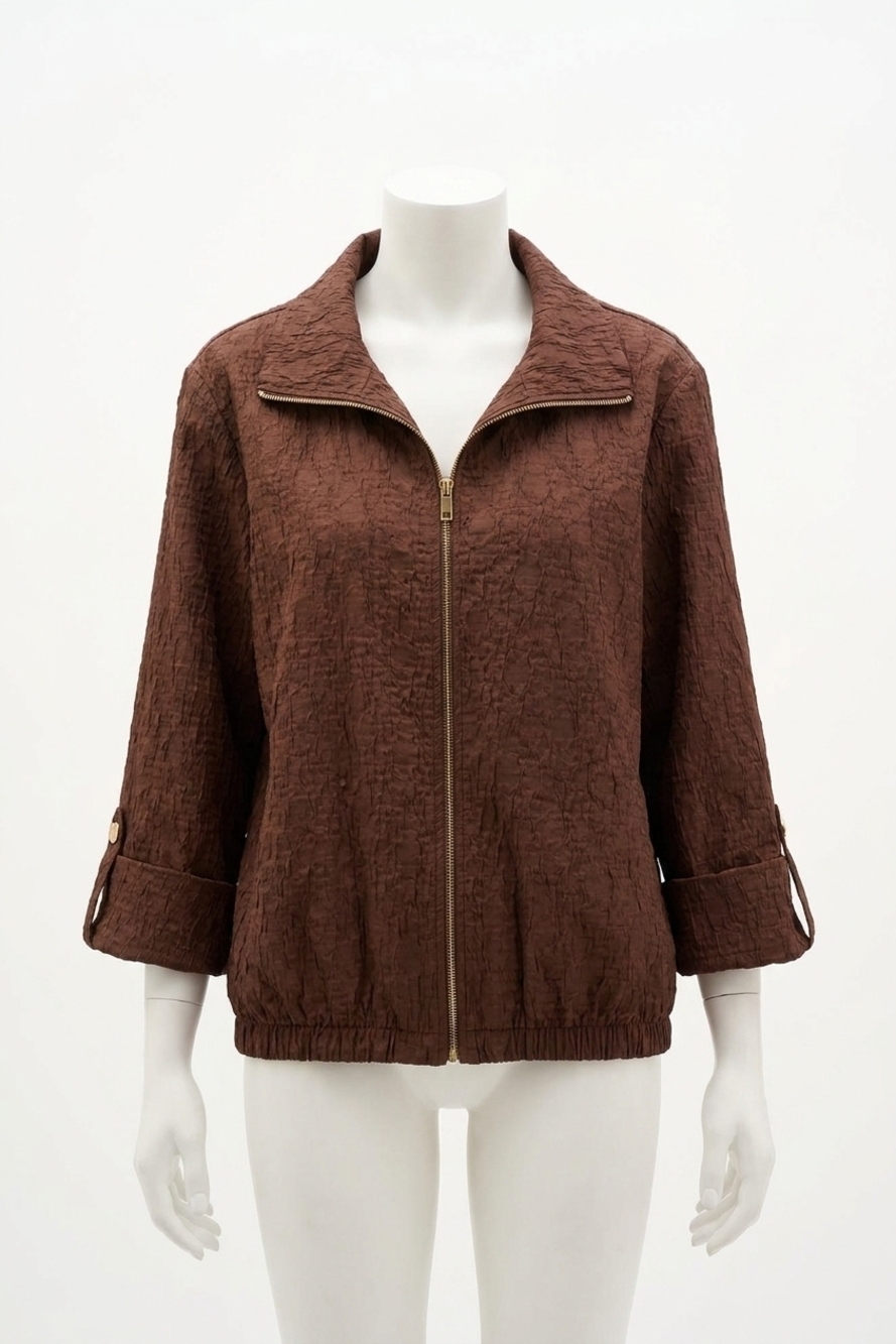 NEW JOSEPH RIBKOFF textured zip front bomber jacket in mahogany